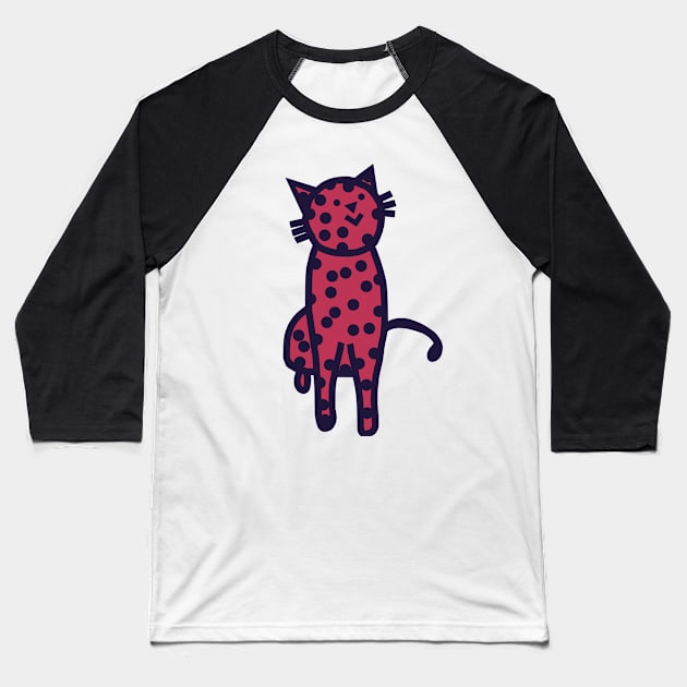 Spotty Kitty Cat in Viva Magenta Color of the Year 2023 Baseball T-Shirt by ellenhenryart